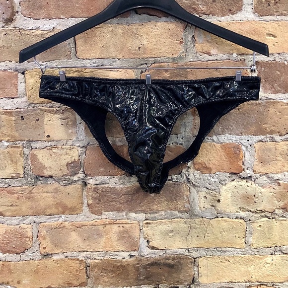 Men's New PVC Black Vinyl Backless Briefs Open Back Underwear - Picture 2 of 15